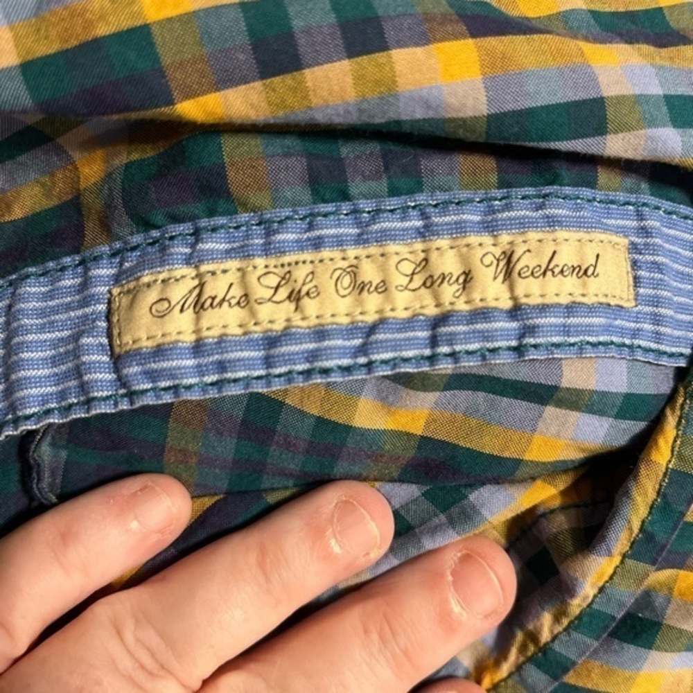 Tommy Bahama Men's Large Green/Yellow/blue Plaid Roll Tab Long Sleeve Button Up - Picture 2 of 6
